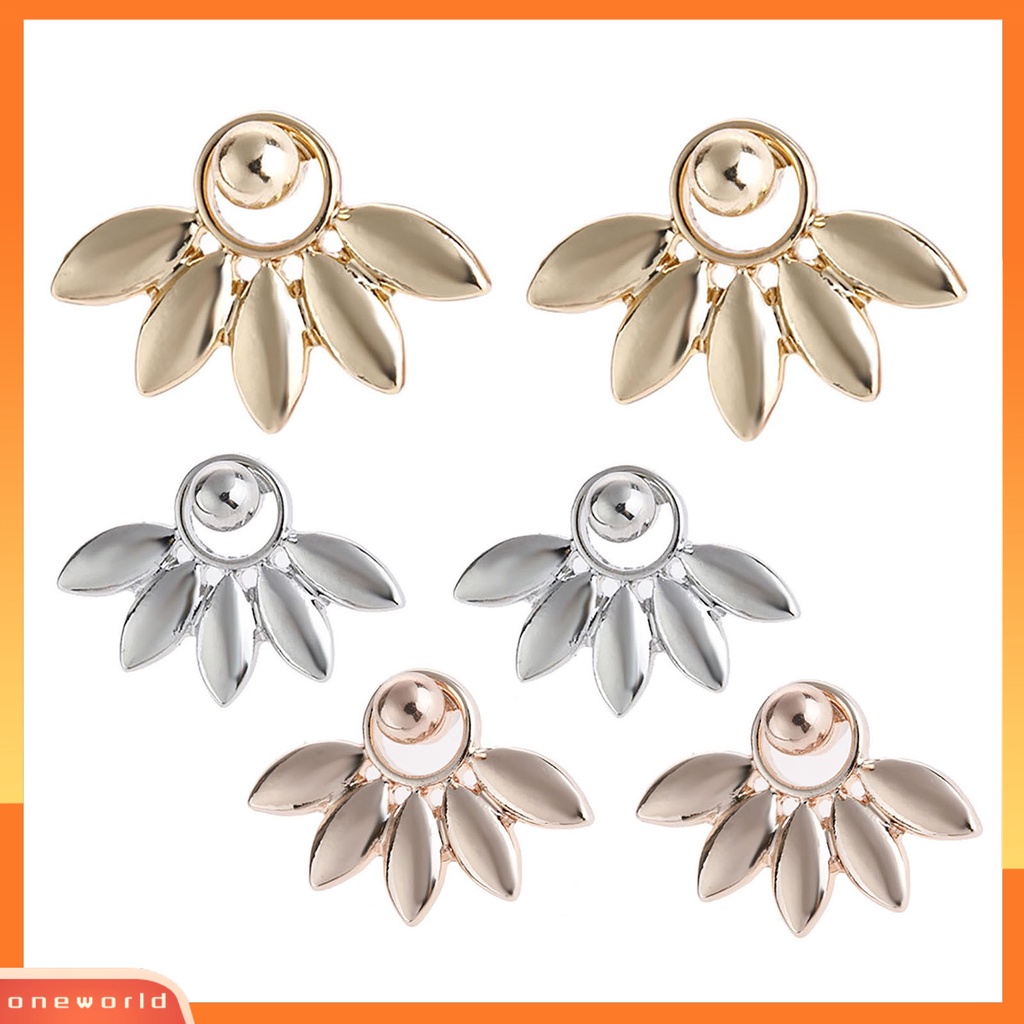 [WOD] 1pasang Tindik Menawan Depan Belakang Gaya Gantung Wanita Anting Bentuk Kipas Daun Stud Earrings Perhiasan Aksesori