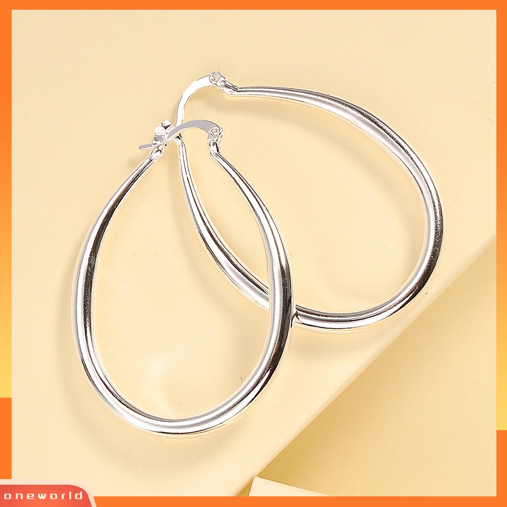 [WOD] 1pasang Anting Wanita Sederhana Dress Up Paduan Kantor Lady Oval Tipe Hoop Alloy Earrings Pakaian Sehari-Hari