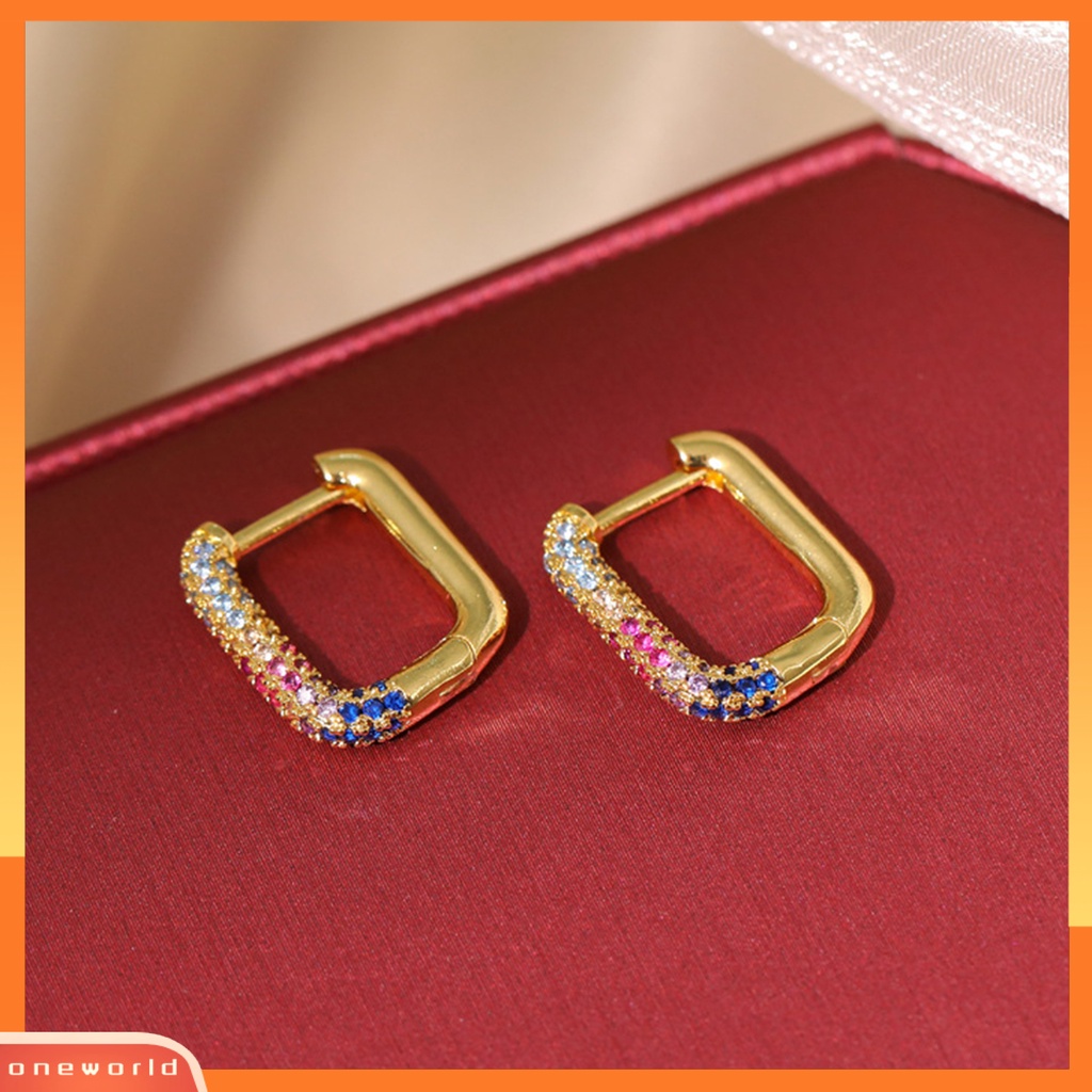 [WOD] Anting Hoop Bentuk U Padat Jepit Geometris Wanita Persegi Panjang Fashion Earrings Untuk Pesta