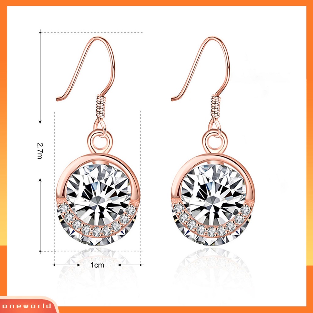 [WOD] 1pasang SILVERHOO Ladies Earrings Berlian Imitasi Semua Pertandingan Warna Rose Gold Wanita Bulat Cubic Zirconia Menjuntai Hook Earrings Untuk Belanja