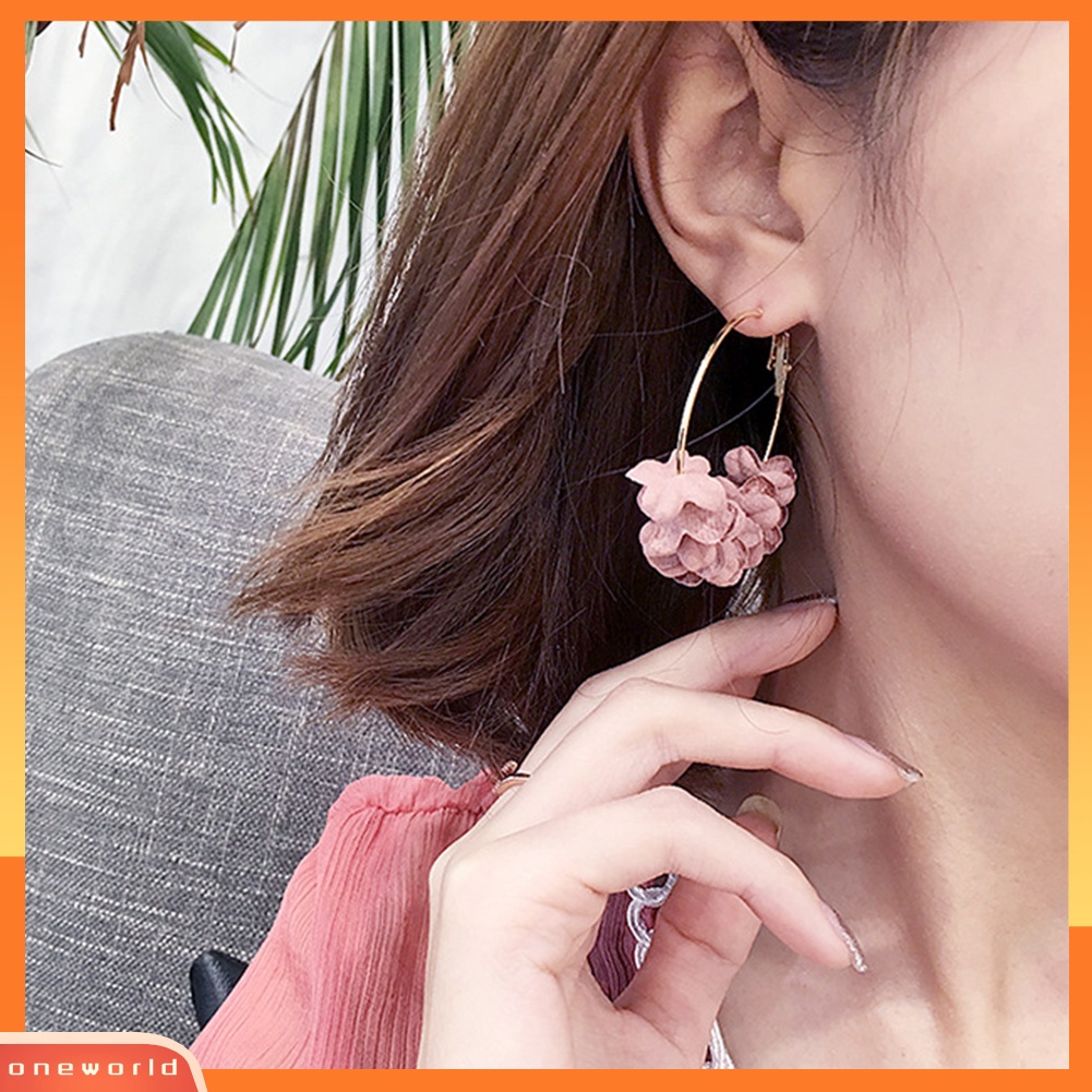 [WOD] Fashion Kain Bunga Lingkaran Besar Pernyataan Wanita Hoop Earrings Perhiasan Hadiah