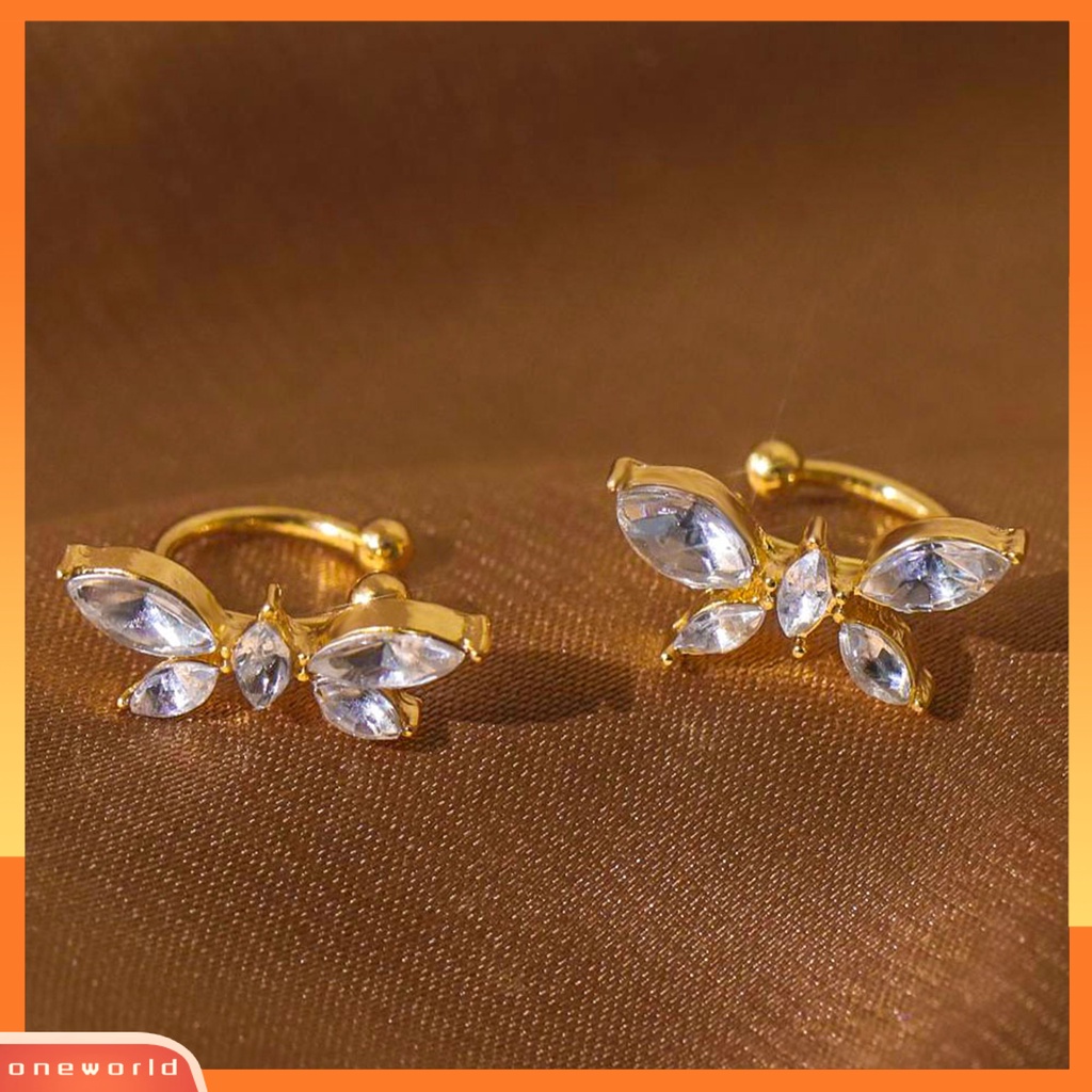 [WOD] 1pasang Anting Klip Kupu-Kupu Cubic Zirconia Wanita Jepang Style Bow Clip Earrings Perhiasan Hadiah