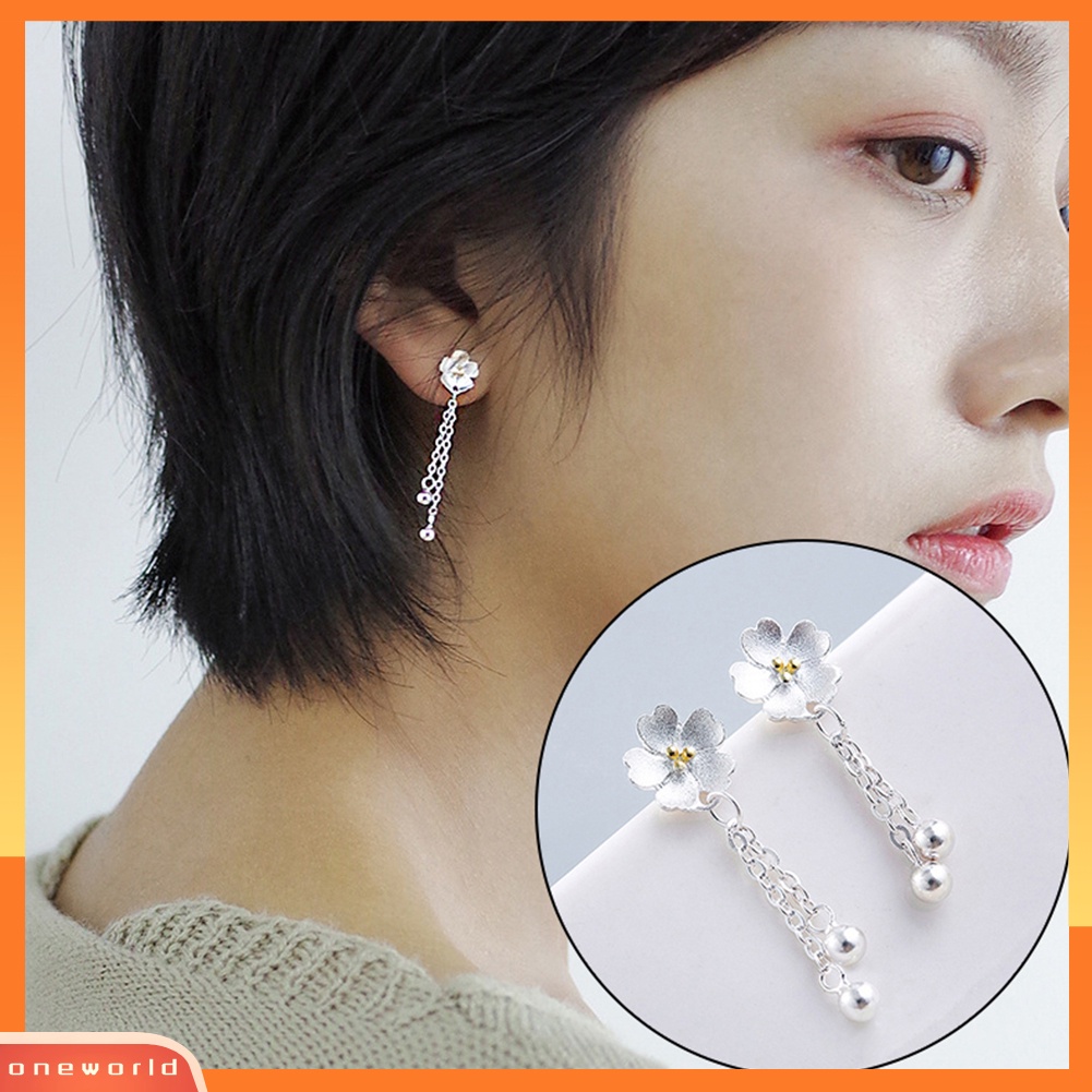 [WOD] Bunga Rumbai Beads Ear Studs Sweet Women Earrings Jewelry Hadiah Hari Valentine