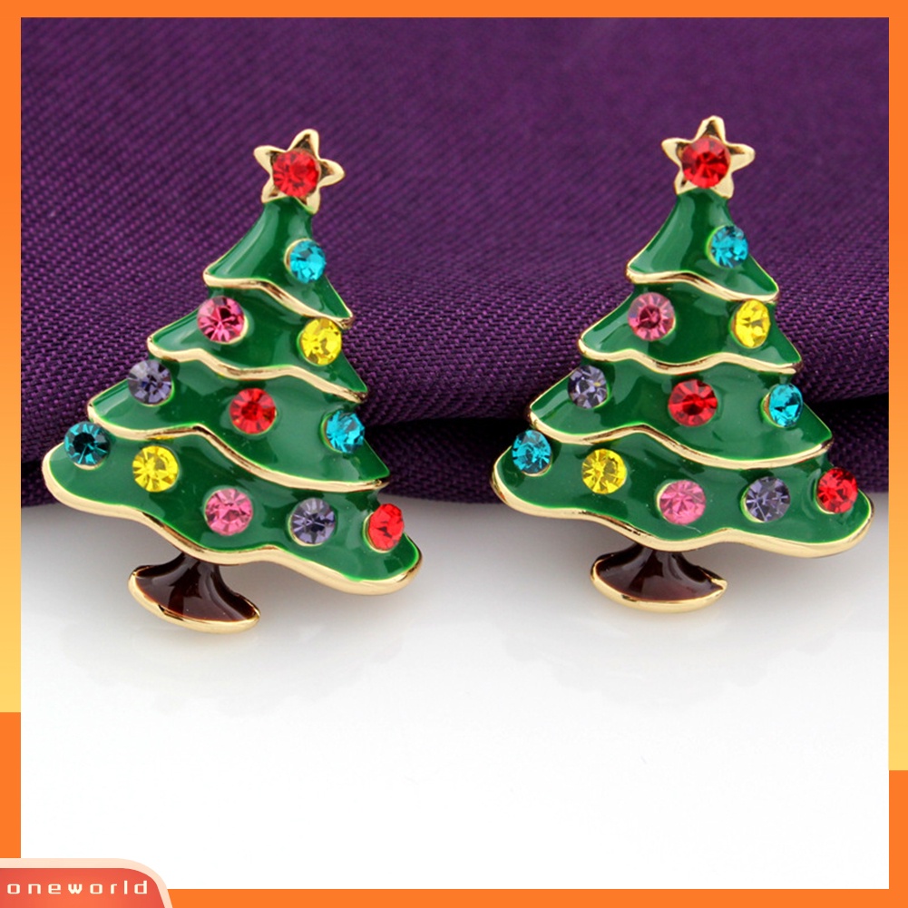 [WOD] Mode Pohon Natal Multicolor Berlian Imitasi Ear Stud Earrings Perhiasan Aksesori