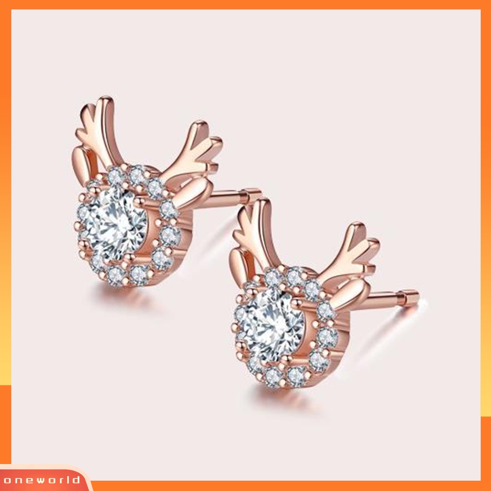 [WOD] Lucu Elk Berkilau Berlian Imitasi Ear Studs Wanita Anting Xmas Hadiah Pesta Perhiasan