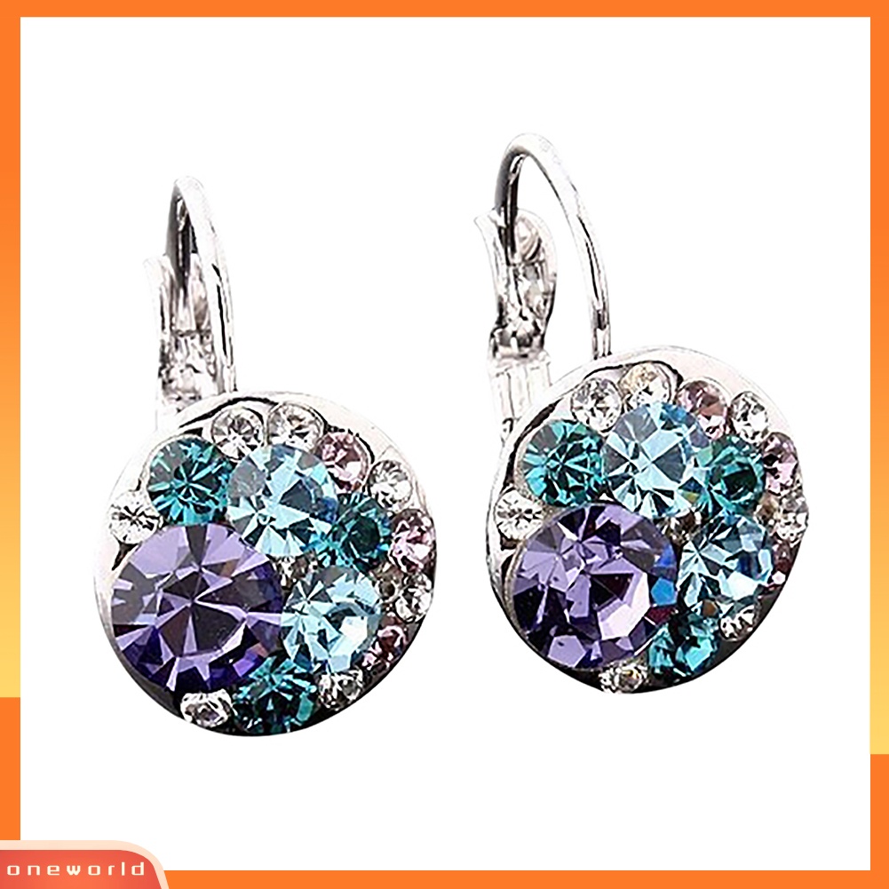 [WOD] Fashion Wanita Cubic Zirconia Penuh Kristal Leverback Perak Alloy Earrings
