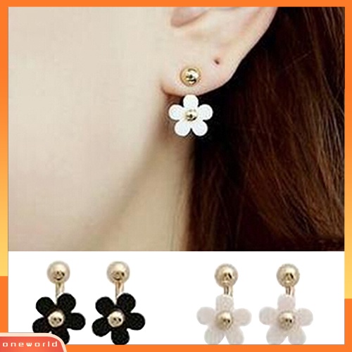 [WOD] Dua Pasang Wanita Daisy Golden Ball Petal Rear Wear Double Side Ear Stud Earrings