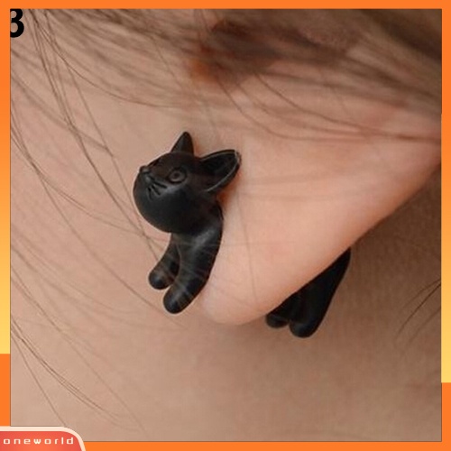 [WOD] Wanita Punk Keren Stereoskopik Kucing Kitten Impalement Ear Stud Earring Perhiasan