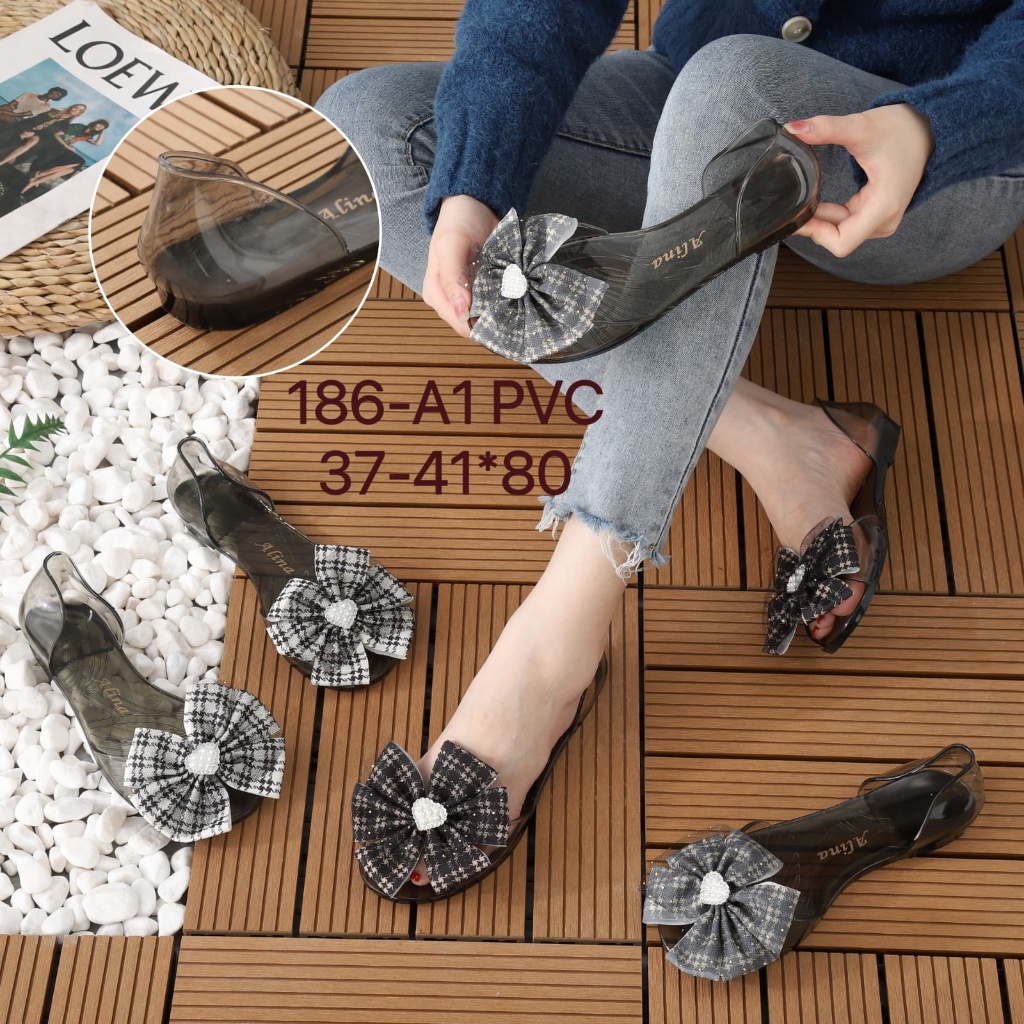 Sepatu Jelly Kaca Wanita / Flatshoes Kaca Jelly PITA Transparan 186-A1 ALINA