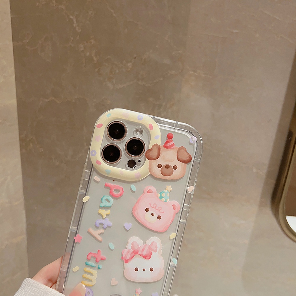 IPHONE Kartun Teman Hewan Lucu Pesta Waktu Shockproof Transparan Lembut Phone Case TPU Covers Untuk Iphone11 12 13 14 PLUS PRO MAX