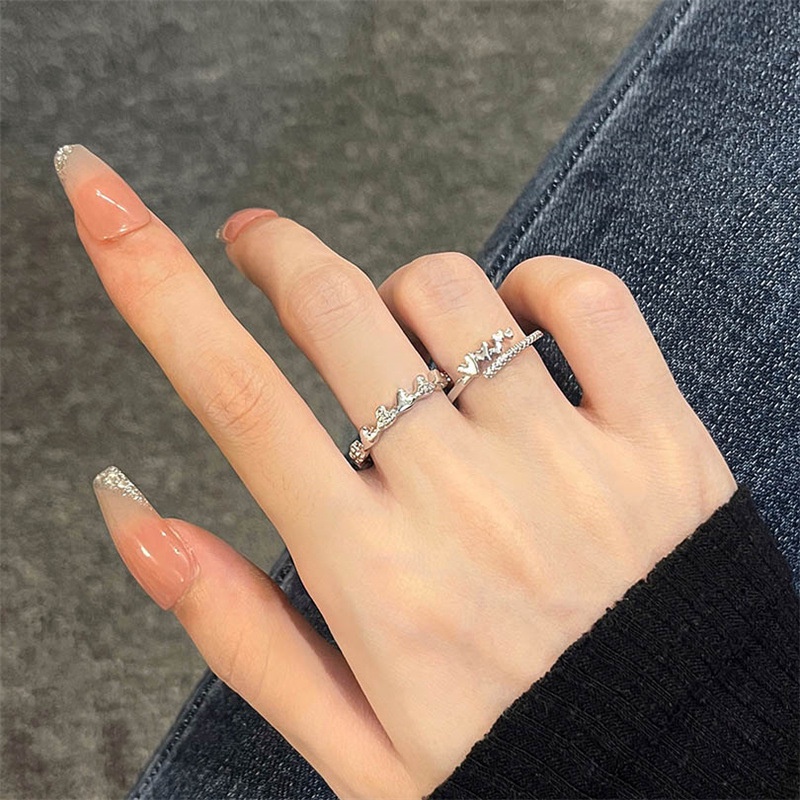 Roselife Korea Indah S925 Perak Zirkon Jantung Bintang Kupu-Kupu Cincin Untuk Wanita Gadis Cinta Manis Cincin Pernikahan Pertunangan Pesta Teman Pasangan Jari Perhiasan Aksesoris