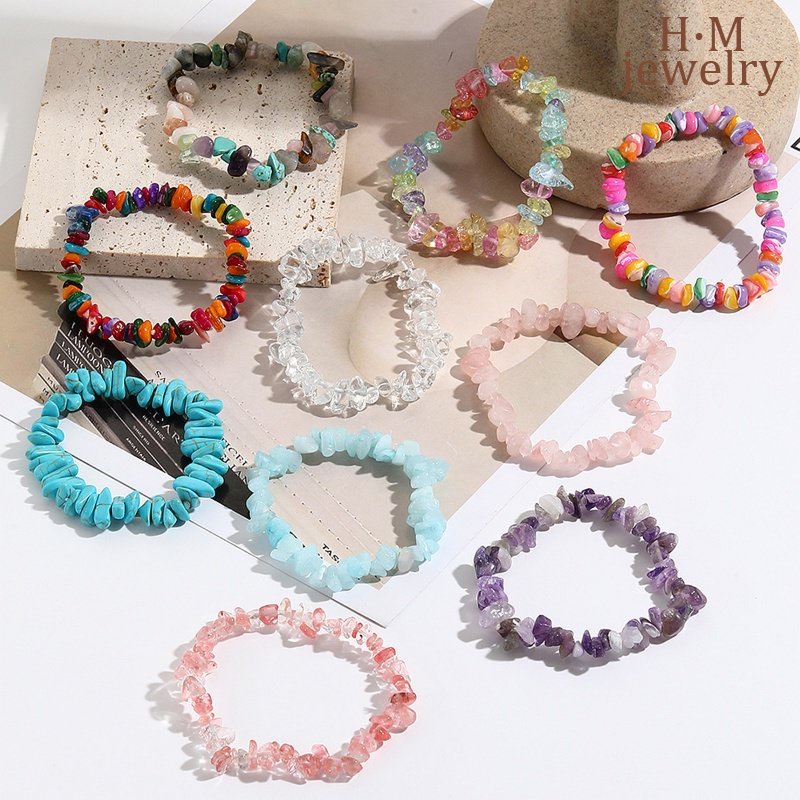 Bohemian Colorful Stone Bracelet Summer Ornament Gelang Batu Alam