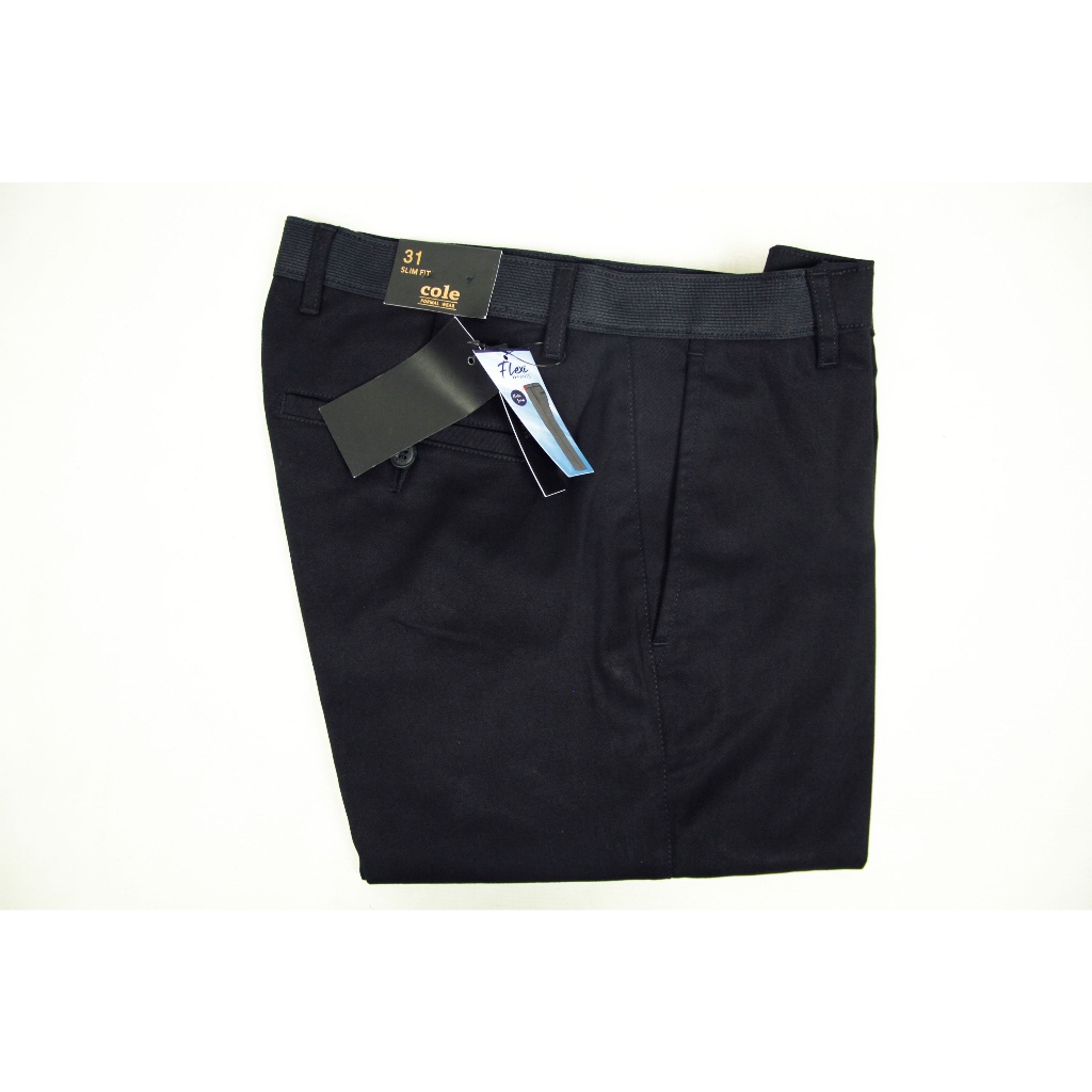 | COD | Celana Kerja Kantor Formal COLE Black / Hitam Polos Pinggang Karet Slim Fit Pria | Bahan Stretch / Melar (6a) |  Celana 100% Original Brand Matahari