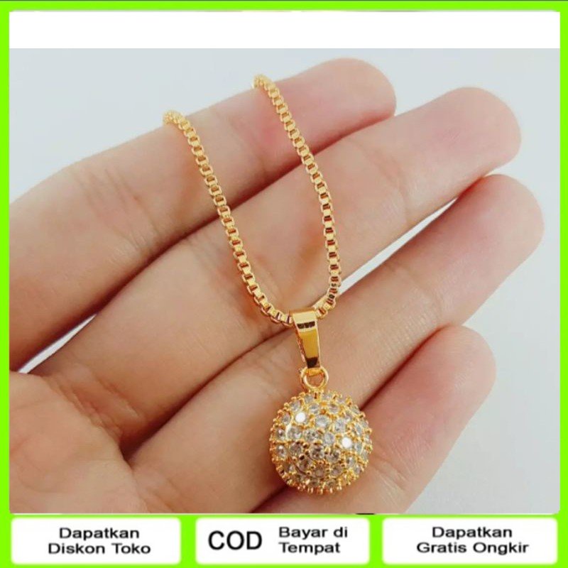 kalung set liontin bulat emas muda asli kadar 24k free surat