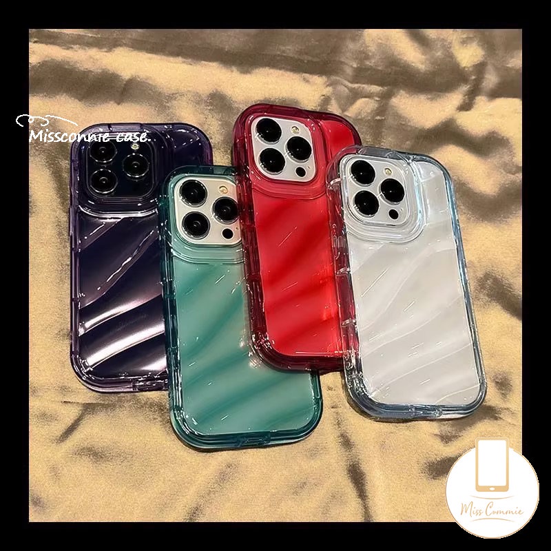 Ins Permen Warna Mewah Sederhana Casing Bening Kompatibel Untuk IPhone 7Plus XR 11 14 13 12 Pro MAX 8Plus 6 6S 7 8 Plus X XS MAX SE 2020terbaru 3D Stereo Kreatif Bergelombang Penutup Tahan Guncangan