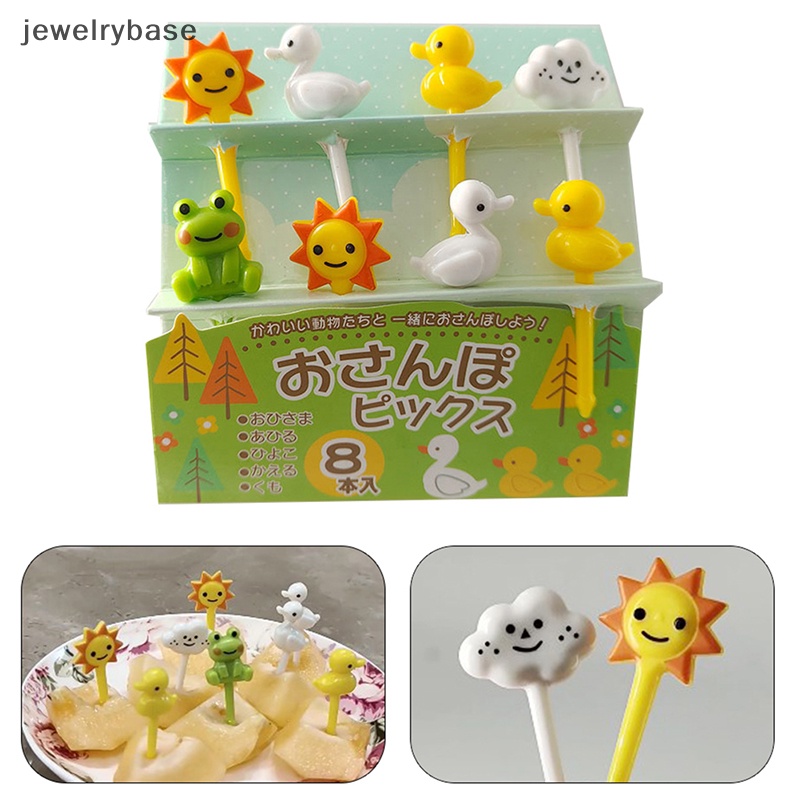 [jewelrybase] 8 Pcs Animal Sun Cake Garpu Buah Food Grade Plastik Mini Kartun Anak Pesta Dekorasi Butik