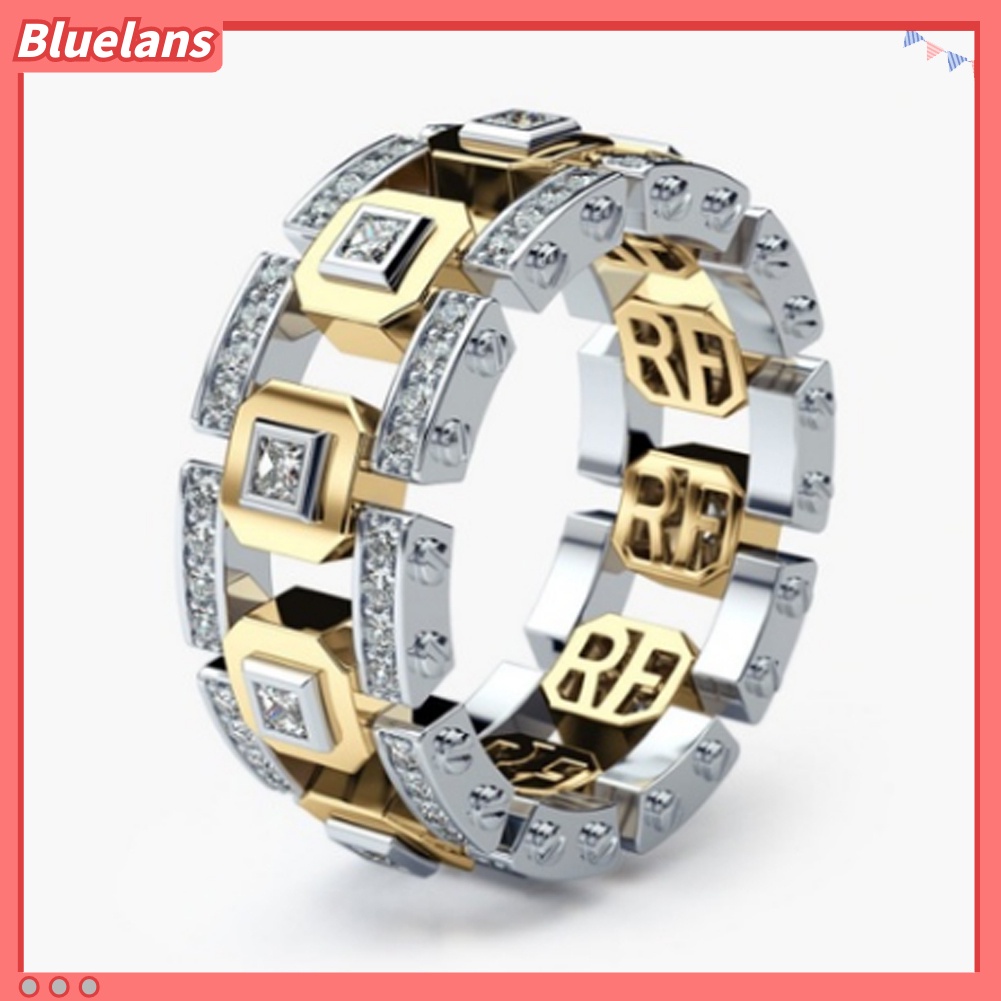 [BLS] Pria Wanita Two Tone Berlian Imitasi Mengkilap Cincin Jari Pertunangan Pernikahan Perhiasan Hadiah