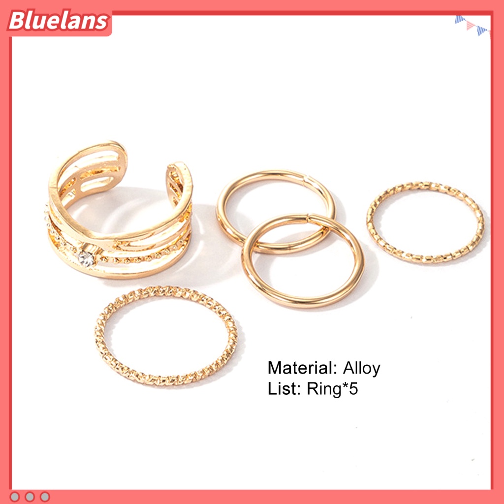 [BLS] 5pcs /Set Cincin Ringan All-matched Warna Emas Shiny Joint Ring Untuk Pernikahan