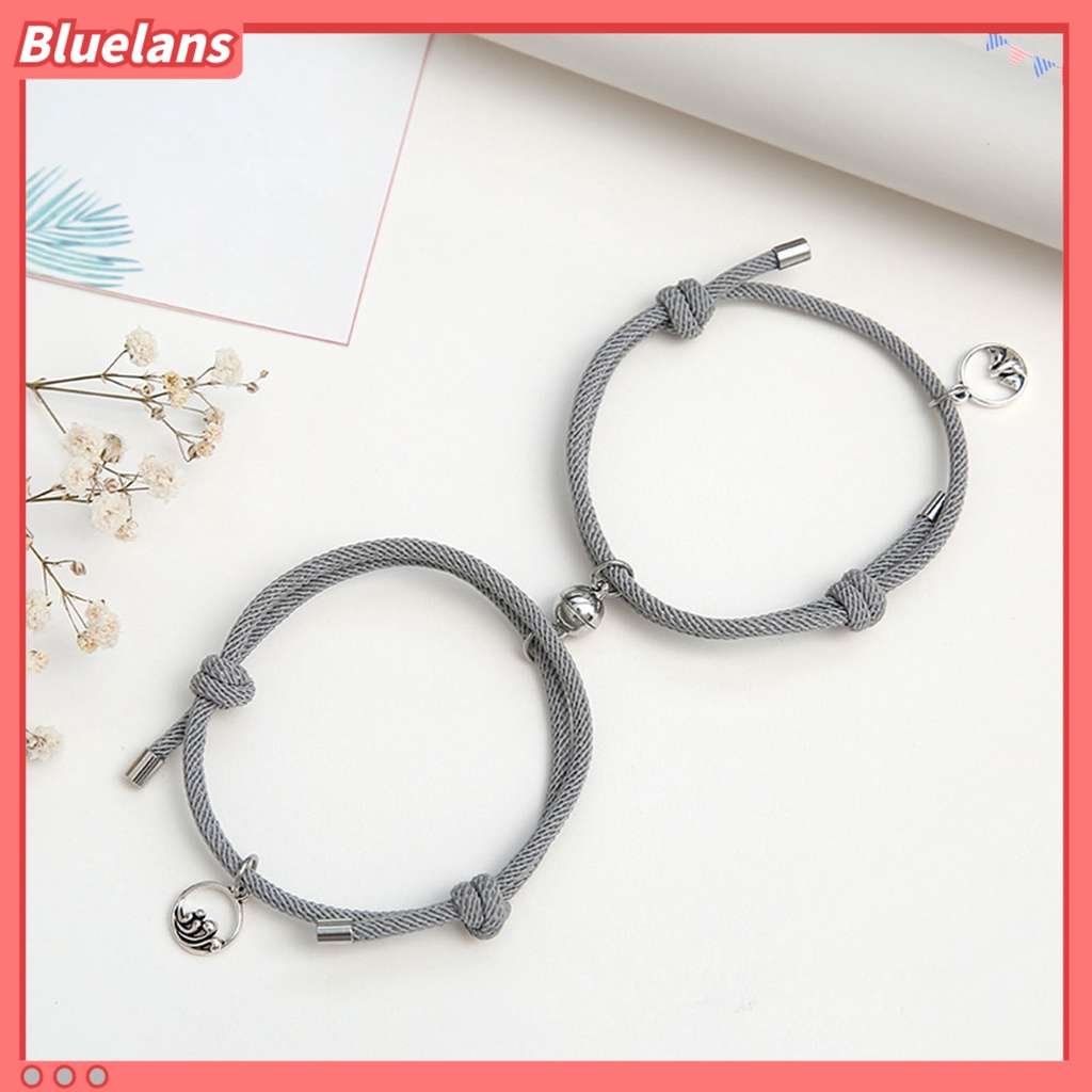 [BLS] 2pcs Gelang Couple Liontin Bulat Adjustable Pria Wanita Geometri Tahan Lama Cord Bracelets Untuk Hari Kasih Sayang