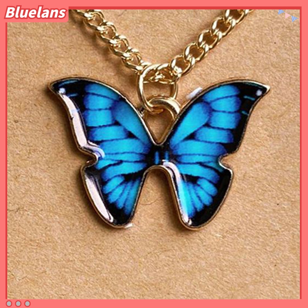 [BLS] Wanita Kalung Hidup Indah Tepi Halus Dipoles Kupu-Kupu Bentuk Pacaran Leher Rantai Aksesori Perempuan