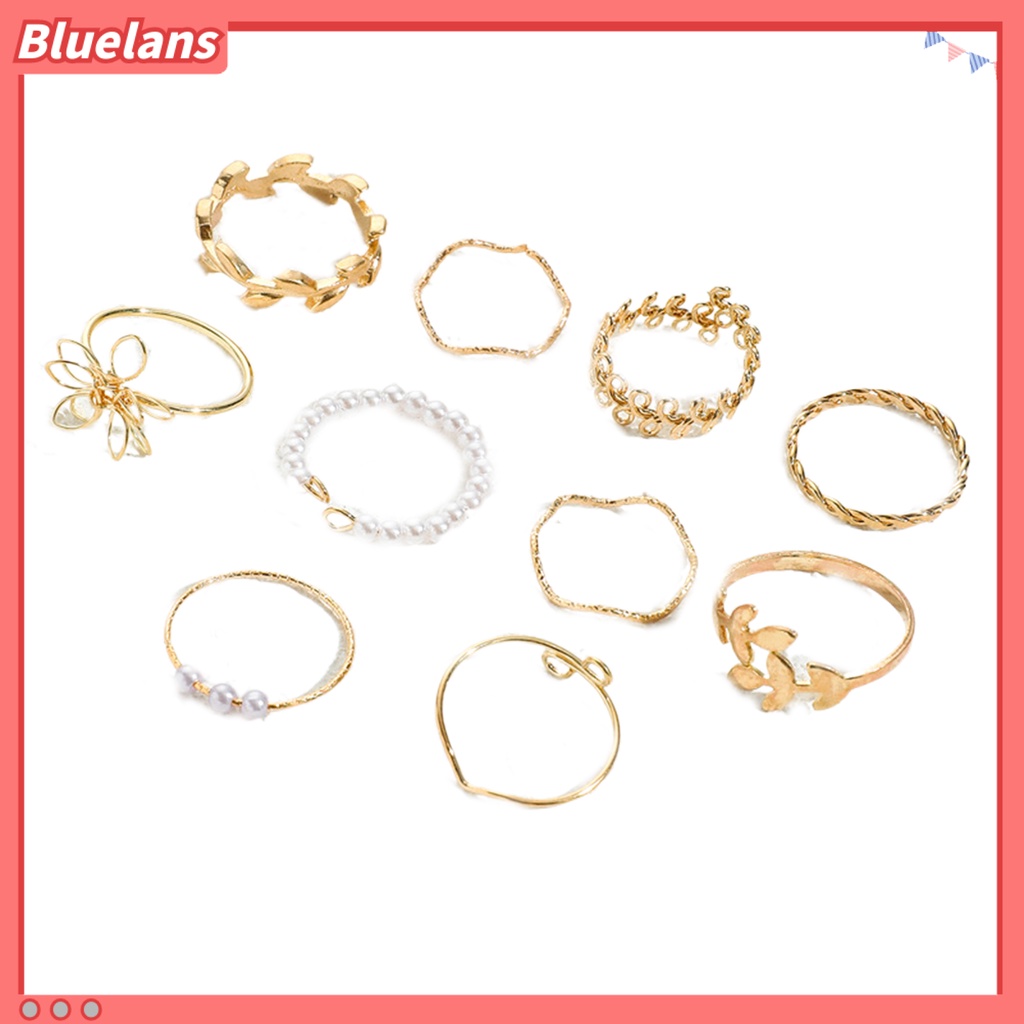 [BLS] 10pcs Cincin Jari Hollow Out Bunga Wanita Bohemian Electroplating Knuckle Rings Untuk Pesta