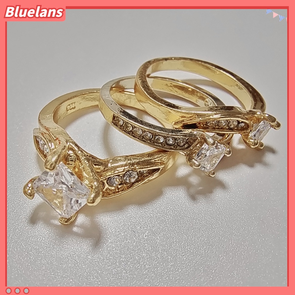 [BLS] 3pcs /Set Jari Band Bersinar Geometris Electroplating Gaya Barat Hypoallergenic Hias Perhiasan Buatan Berlian Zirkon Pesta Rings Untuk Pesta