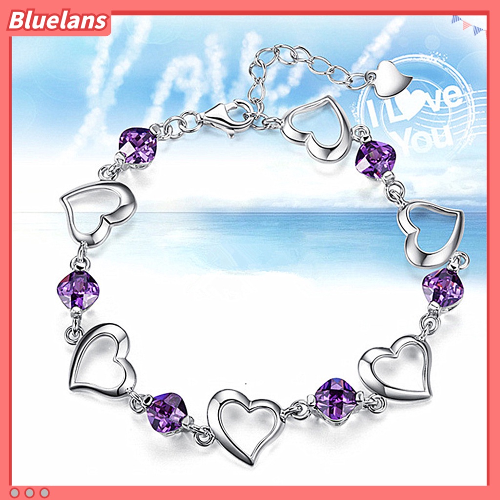 [BLS] Wanita Gelang Adjustable Berlian Imitasi Mengkilap Bertatahkan Perak Berlapis Kilau Terang Hias Hadiah Wanita Berongga-out Jantung Pesona Gelang Fashion Perhiasan