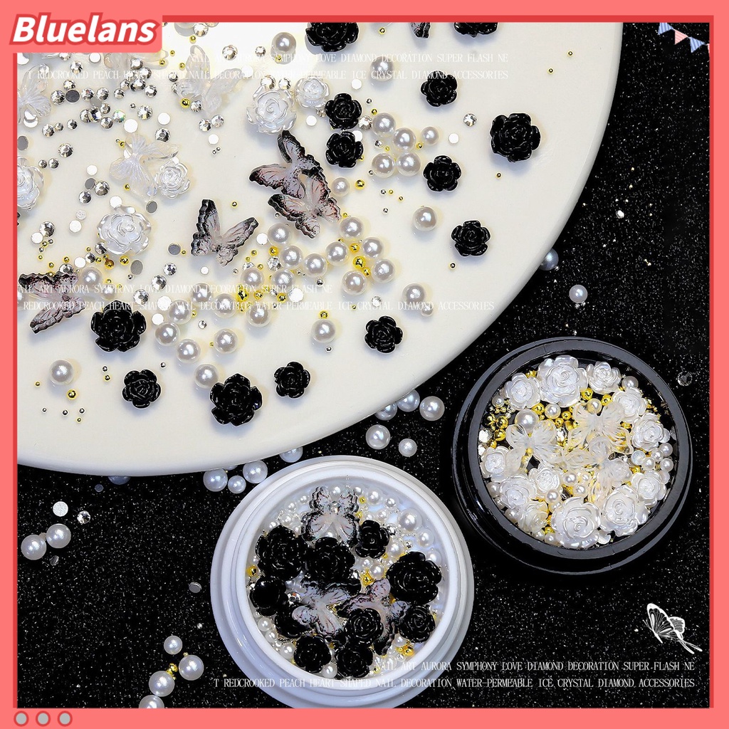 [BLM] 1kotak Hiasan Mawar Kuku Cantik Tiga Dimensi Camellia Butterfly Faux Pearl Nail Art Dekorasi Untuk Salon Kuku