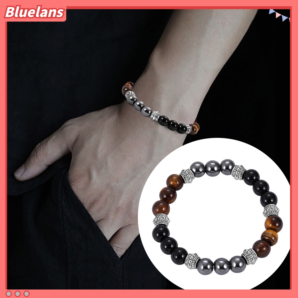 [BLS] Fashion Unisex Pumice Tiger Eye Stone Beads Gelang Pesona Tangan Perhiasan Pesta