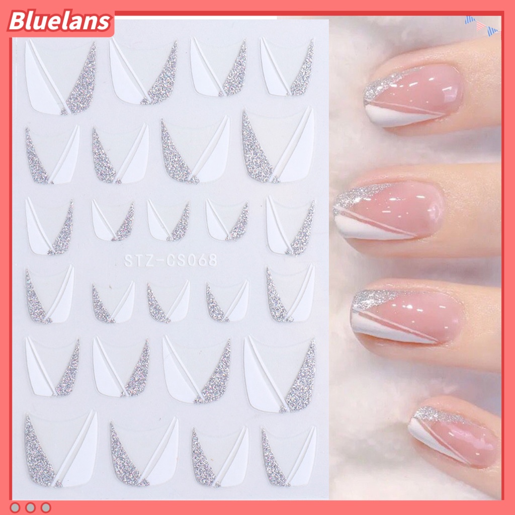 [BLM] Stiker Kuku Gaya Perancis DIY Garis Warna-Warni Decal Powder 3D Transfer Slider Untuk Manicure