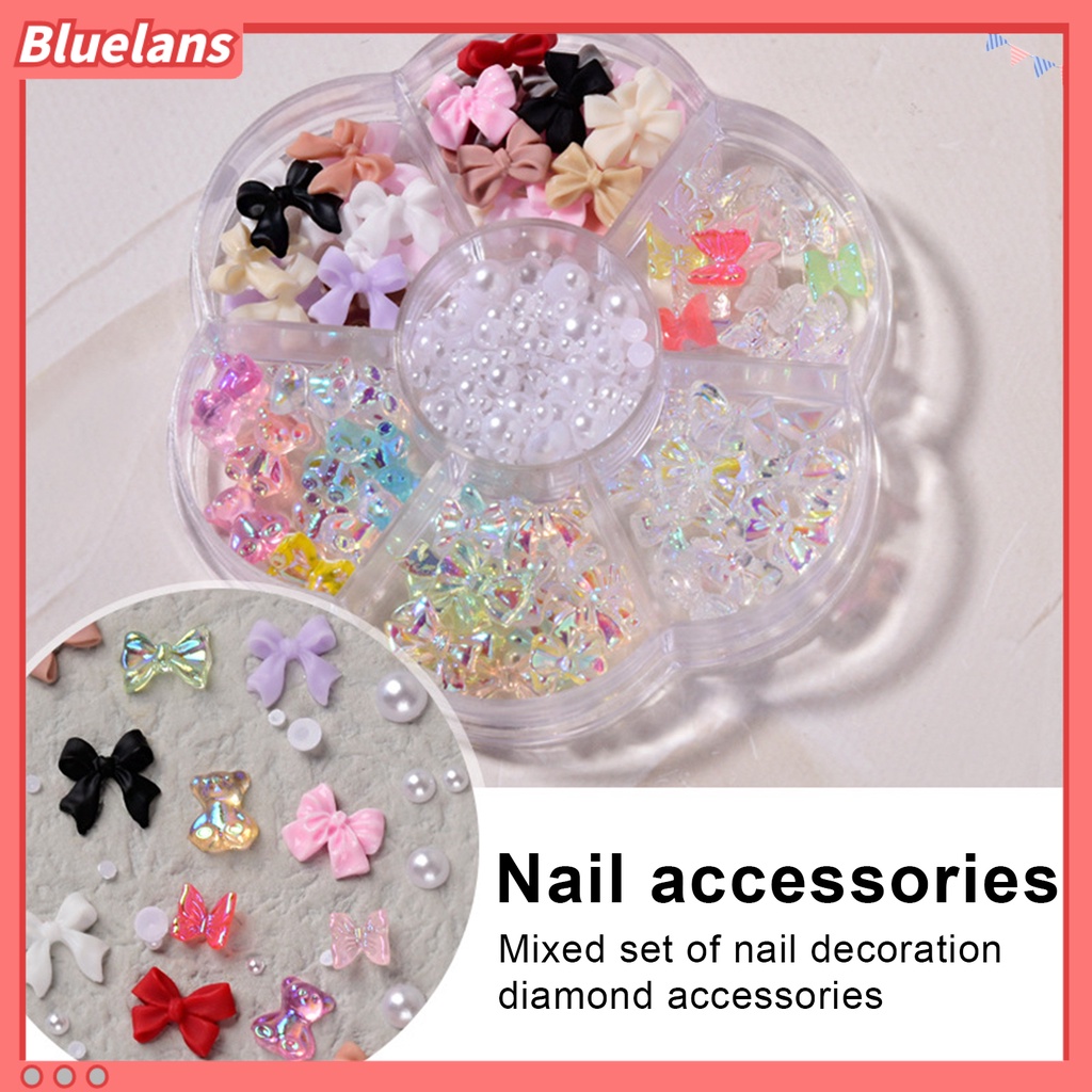 [BLM] 1kotak Dekorasi Kuku Bow-knot Beruang Mutiara Imitasi DIY Kerajinan Kreatif Nail Art Rhinestones Perhiasan Untuk Desain Kuku