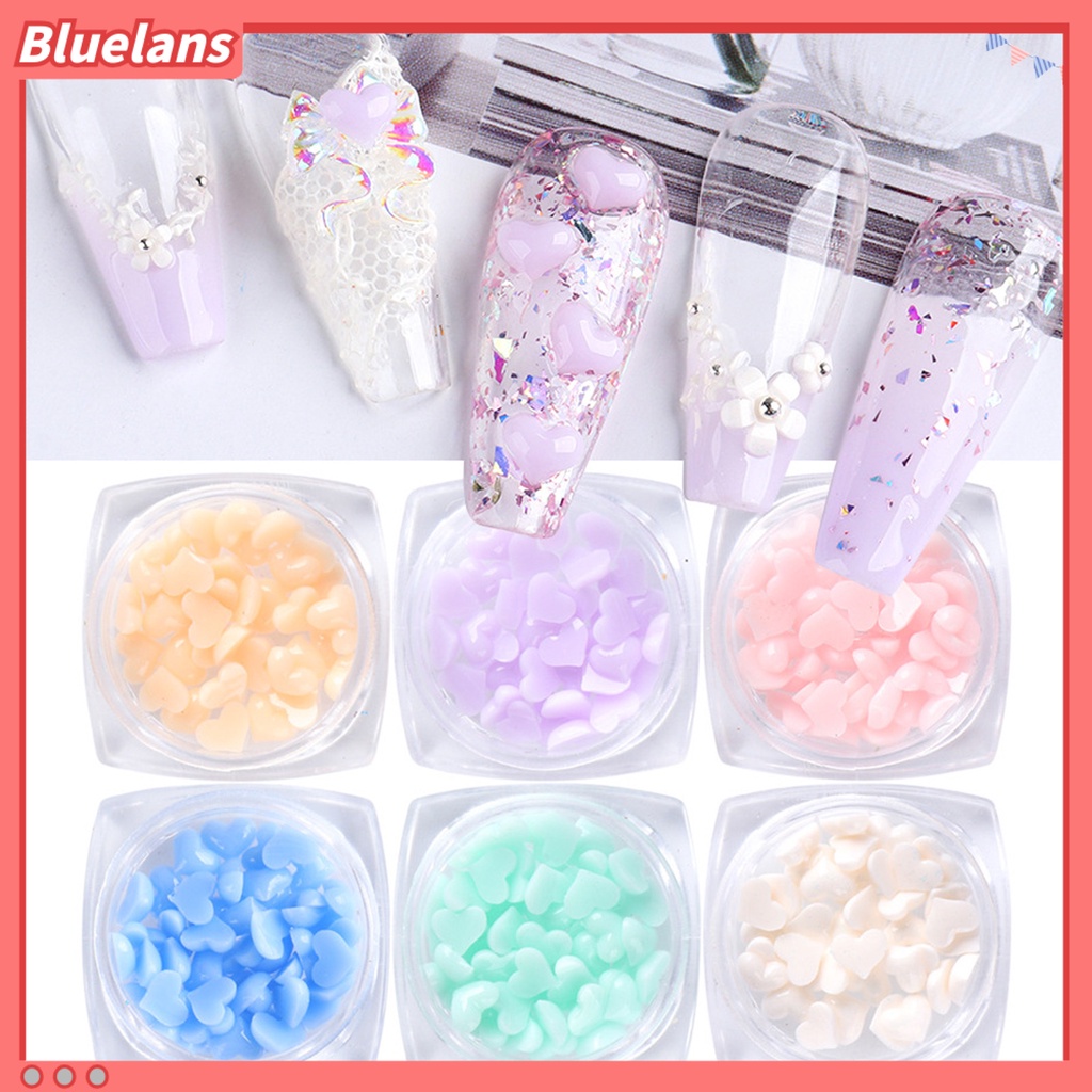 [BLM] 40pcs /Box Ornamen Jantung Kuku Datar Kembali Efek 3D Mini Putih Pink Heart Nail Art Dekorasi Charms Untuk Manicure