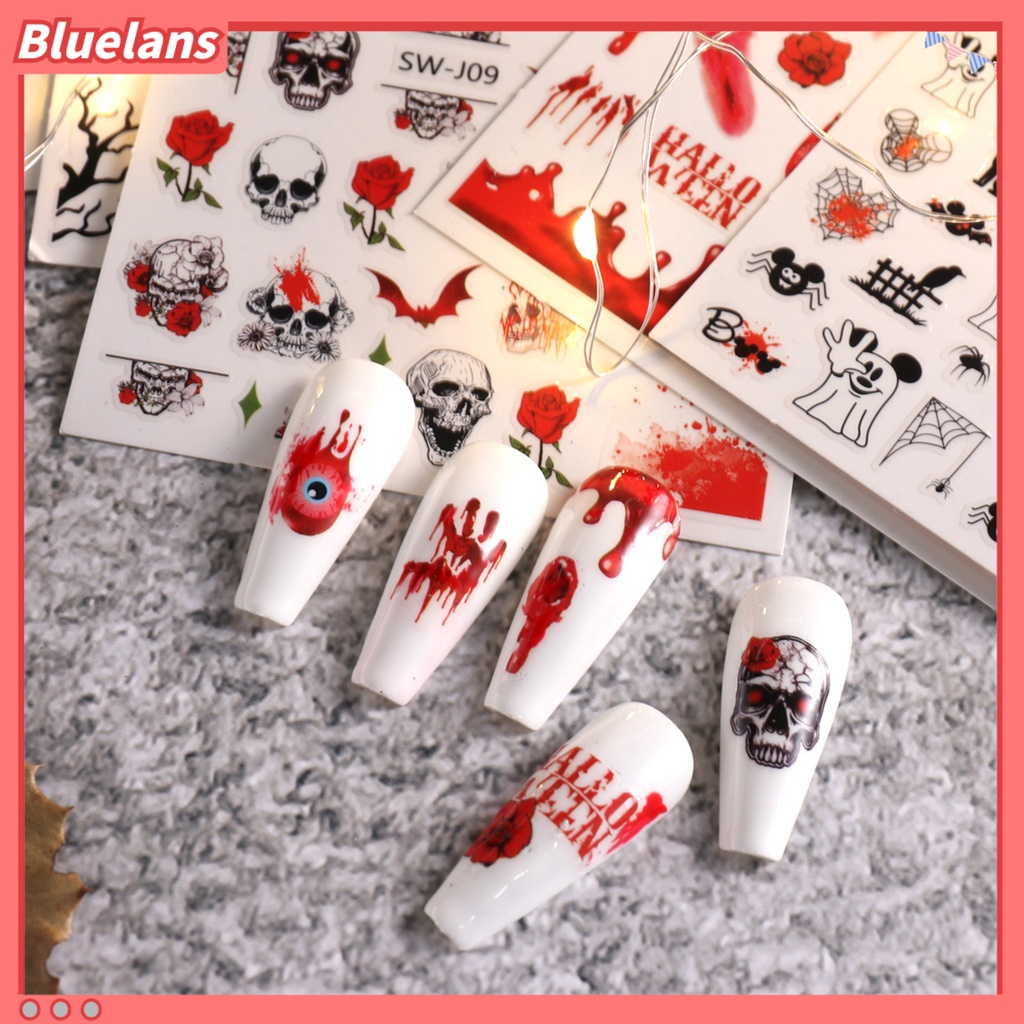 [BLM] Manicure Decal Self Adhesive Tahan Air Removable Ultra-Tipis Mudah Diterapkan Meningkatkan Suasana Hewan Peliharaan Halloween-Bloody Style Nail Decal Manicures Designs Perlengkapan Kuku