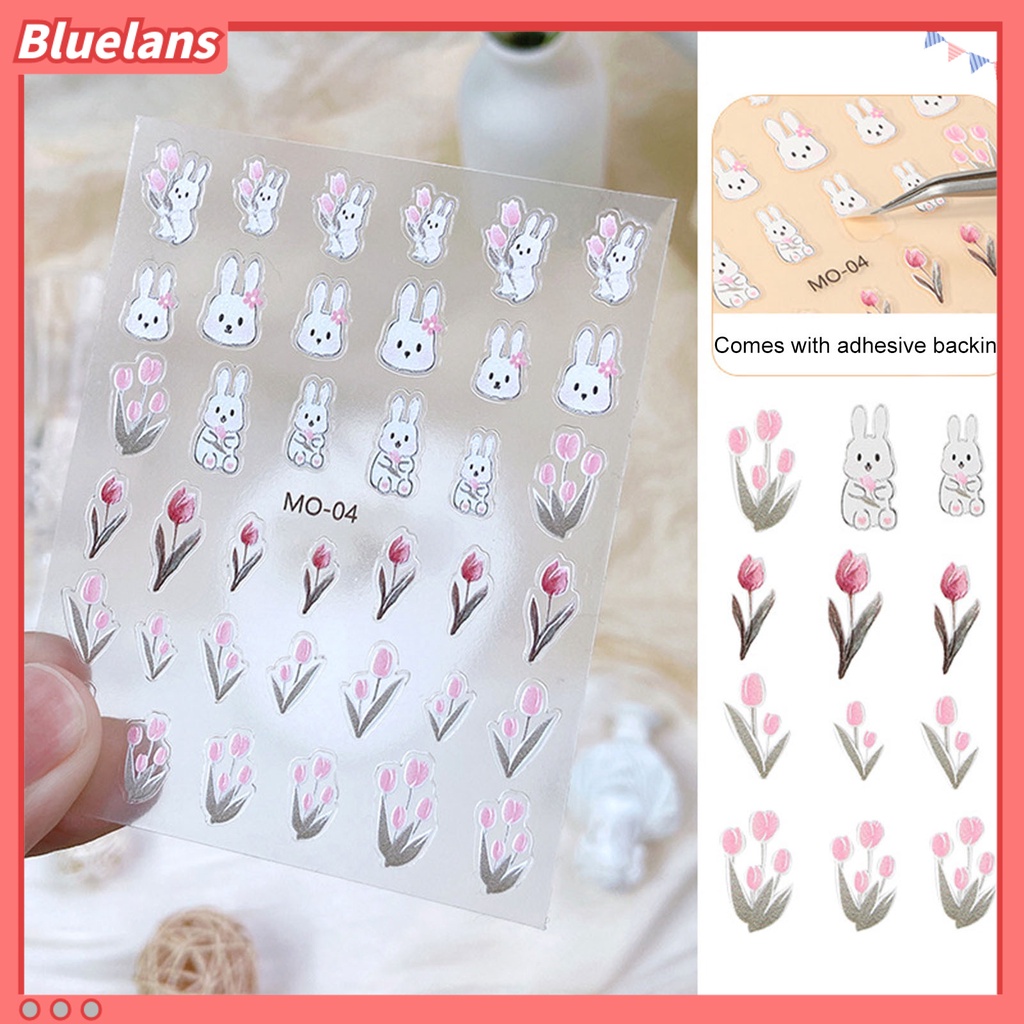 [BLM] 1lembar 3D Stiker Kuku Tulip Bunga Sakura Rose Flower Bunny Timbul Nail Art Decals Manicure Design Phone Cases Cards Body Art Decor