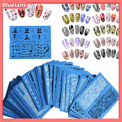 [BLM] 48lembar Gaya Acak Transfer Air Nail Art Decals Stiker DIY Manicure Kit