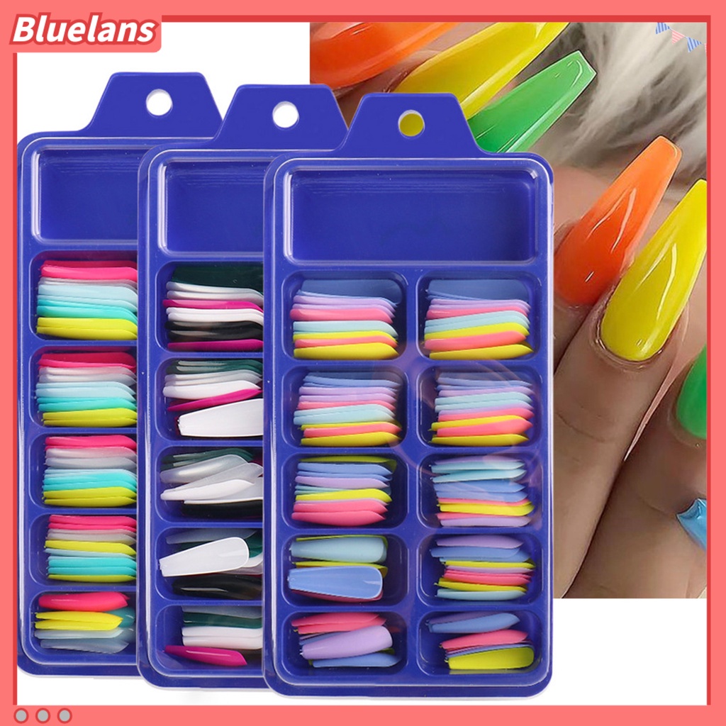 [BLM] 100pcs /Box Tip Kuku Warna T-Berbentuk Memanjang Mini Profesional Ballerina Kuku Palsu Berwarna Untuk Kecantikan