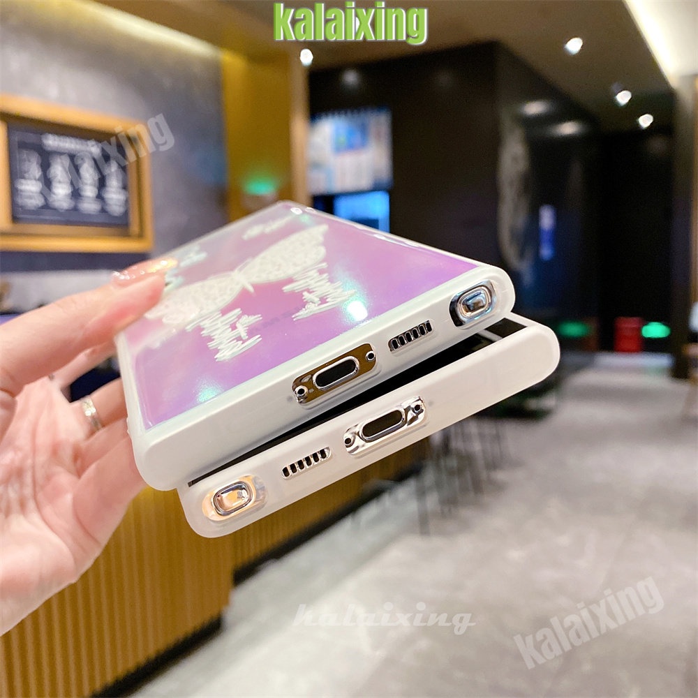 Casing Ponsel Kupu-Kupu Laser Untuk Galaxy Samsung S21 Plus S22/S23/Ultra Plus Dengan Braket Teleskopik Penutup Belakang Lembut