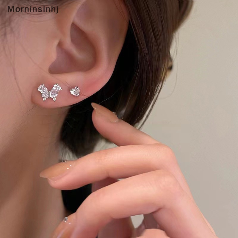 Mornin 4PCS Drop Earring Untuk Wanita Tulang Rawan Kupu-Kupu Anting Telinga Kristal Berlian Imitasi Kreatif Fashion Ear Stud id