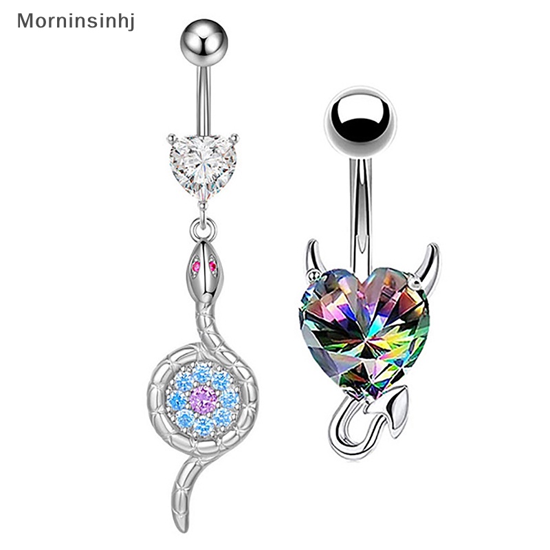 Mornin Sexy Fashion Ular Jantung Perut Kancing Cincin Stainless Steel Zirkon Pusar Kuku Untuk Wanita Aksesoris Perhiasan Tubuh id