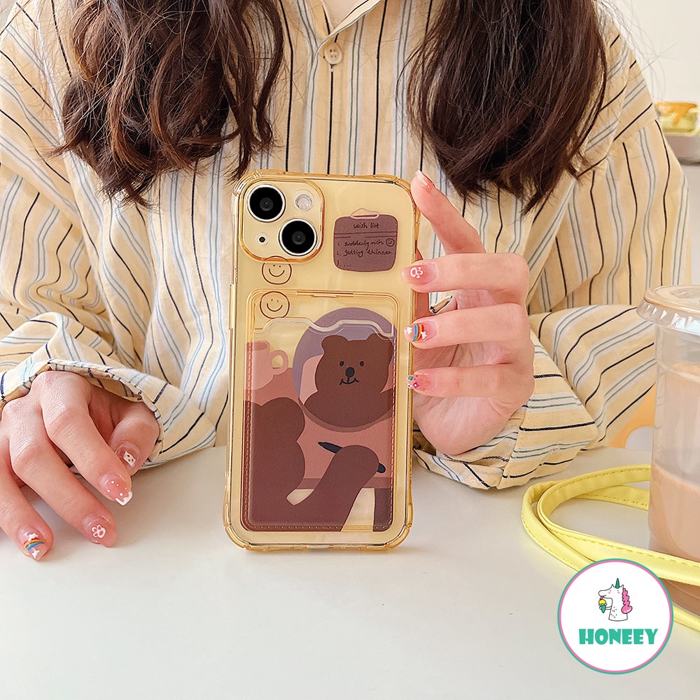 Case Beruang Coklat Kartun Lucu Untuk Iphone14 13 12 Pro Max Casing iPhone 11 Pro Max XR X XS Max8 7 14 Plus Dompet Tutup Belakang