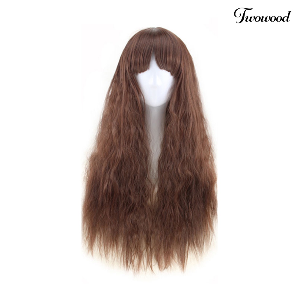 Twowood 65cm Wanita Panjang Keriting Bergelombang Rambut Penuh Wig Fashion Kostum Pesta Cosplay Anime