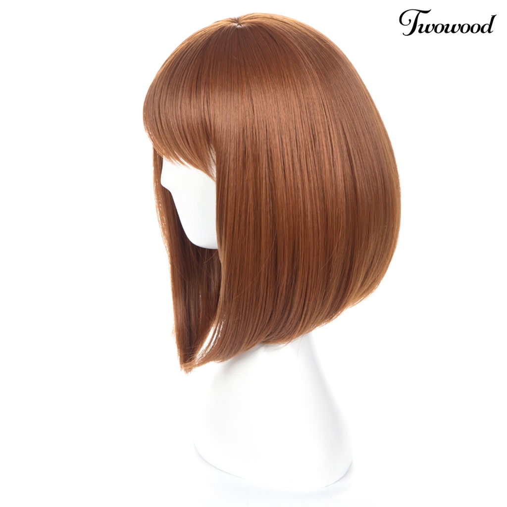 Twowood Fashion Wanita Pendek Lurus Rambut Sintetis Bobo Wig Cosplay Pesta Sopak