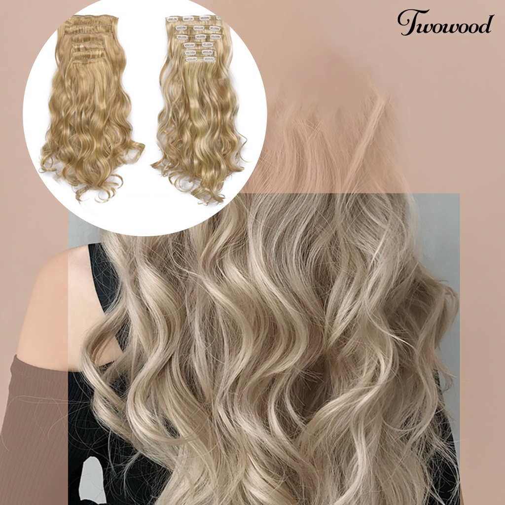 Twowood Wavy Wig Clip Rambut Panjang Ekstensi Keriting Alami Serat Suhu Tinggi Wanita Klip Wig Untuk Salon