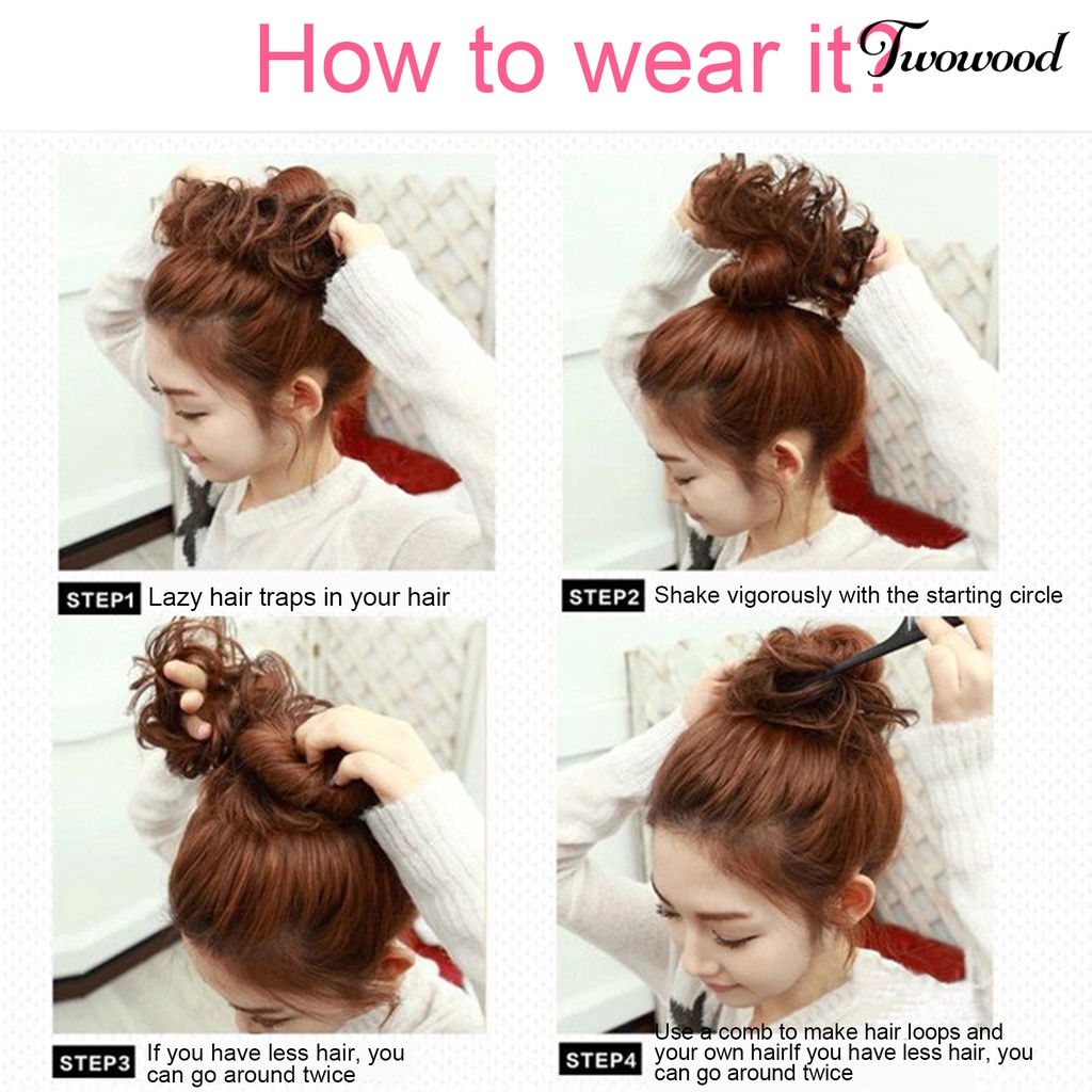 Twowood Updo Wig Efek Berantakan Menebal Rambut Serat Suhu Tinggi Chignon Messy Scrunchie Elastis Hair Bun Untuk Pesta