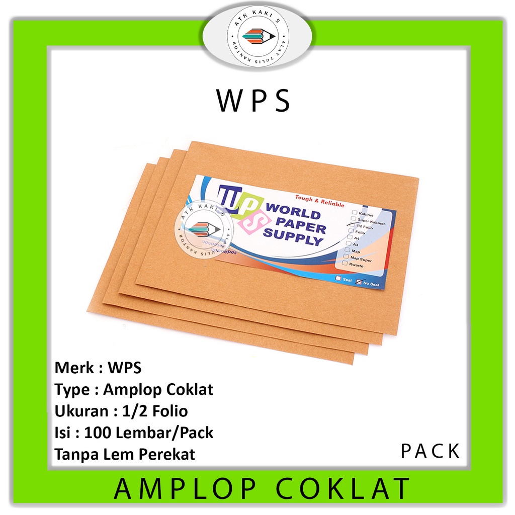 

WPS - Amplop Coklat Polos Ukuran 1/2 Folio - Pack