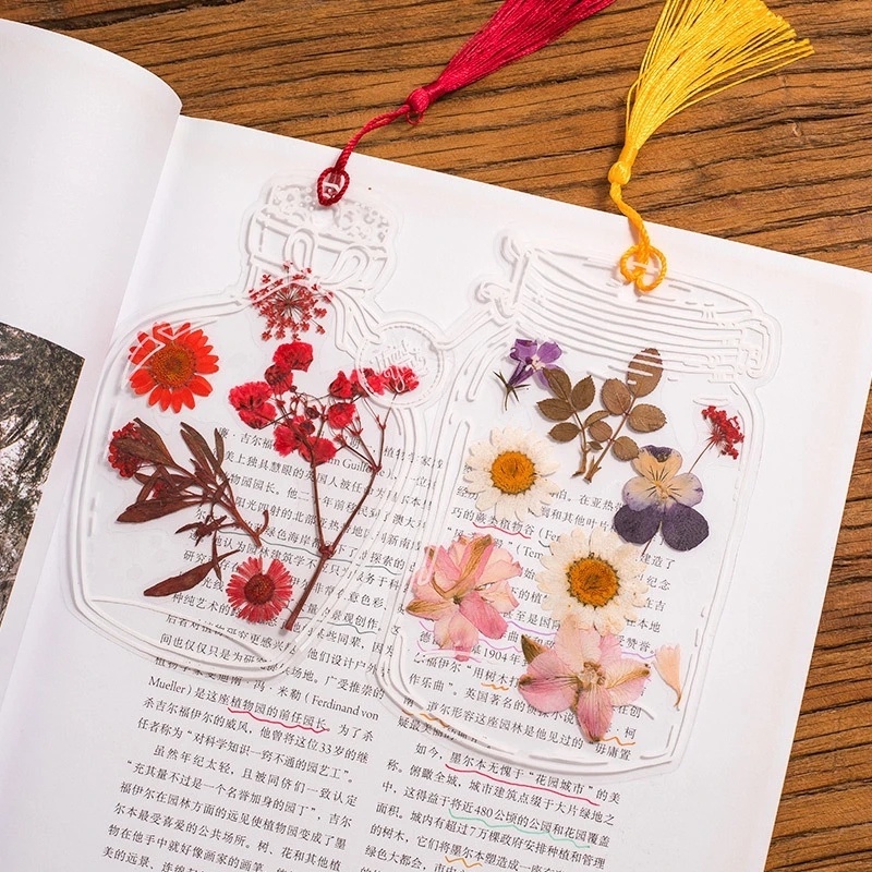20pcs /Set Bookmark Bunga Kering Transparan/Penanda Buku Spesimen Tanaman Handmade DIY/Stiker Dekorasi Scrapbook Cantik/Alat Tulis Klip Halaman Bunga Gelas Serbaguna