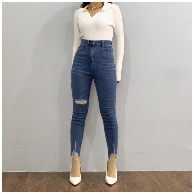 [LUXE.DLABEL] - E17 Jeans | Celana panjang Highwaist wanita Jeans premium Jeans wanita polos ripped 