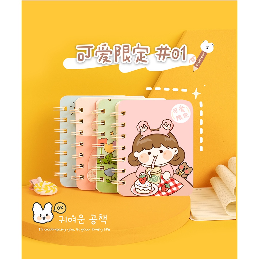 (Pimenova) 80 Hal Buku Tulis Notebook Mini A7 Spiral Buku Catatan Motif Lucu Aesthetic Import