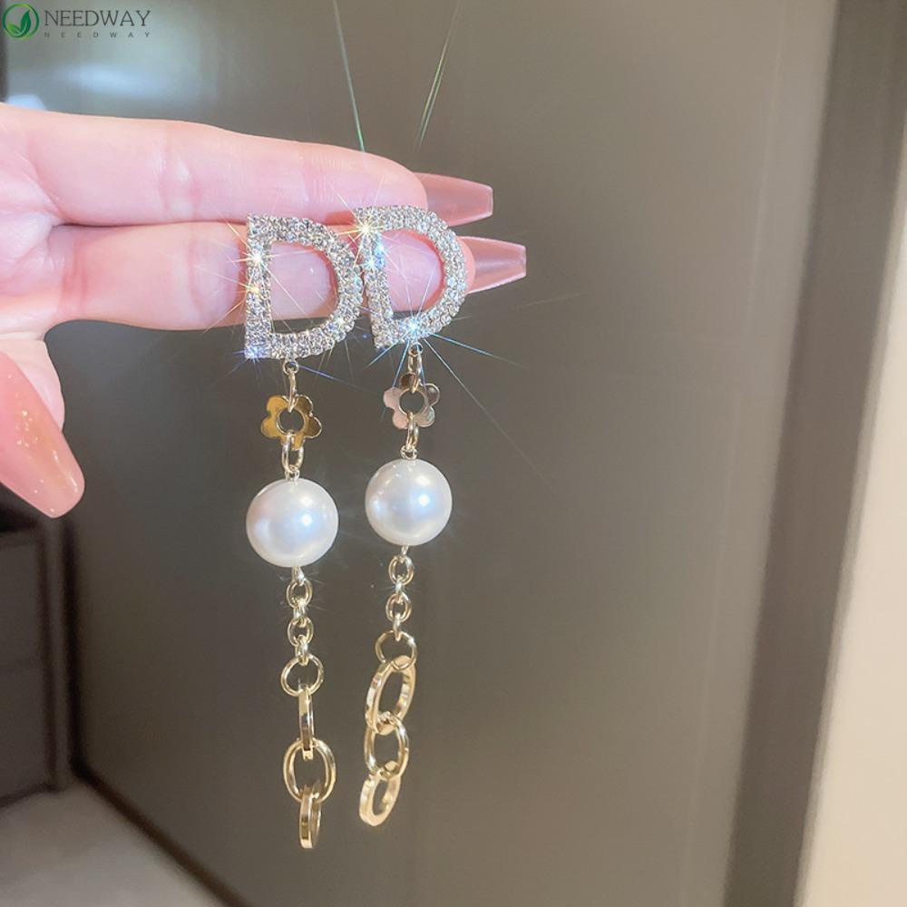 Needway Wanita Anting Hoop Pesta Perhiasan Peri Fashion Surat D Ceative Vintage Pearl Ear Stud