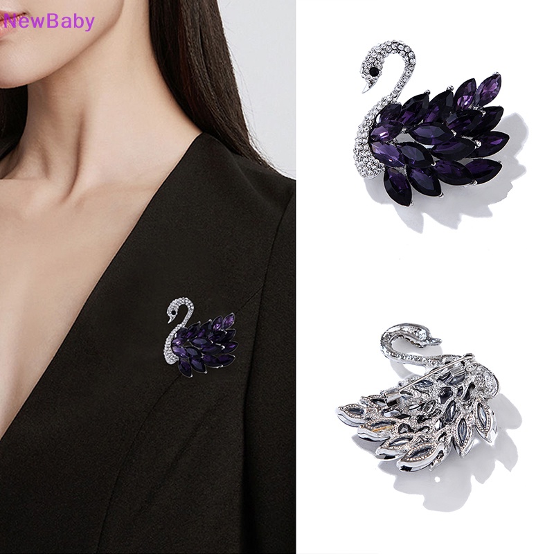 Newbaby Vintage Zirkon Kristal Swan Bros Untuk Wanita Pesta Perjamuan Bros Perhiasan Hadiah ID